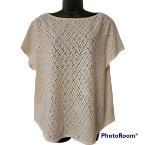 J. Jill Women's Ivory Open Knit Diamond Design Short Sleeve Top Sz XL